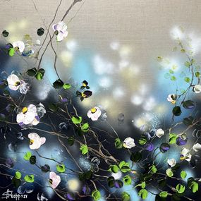Gemälde, White Flowers II - colorful floral painting on linen, Anastassia Skopp