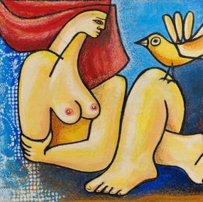 Gemälde, Au repos à l'oiseau - série Portrait de femme, Michel Philippon