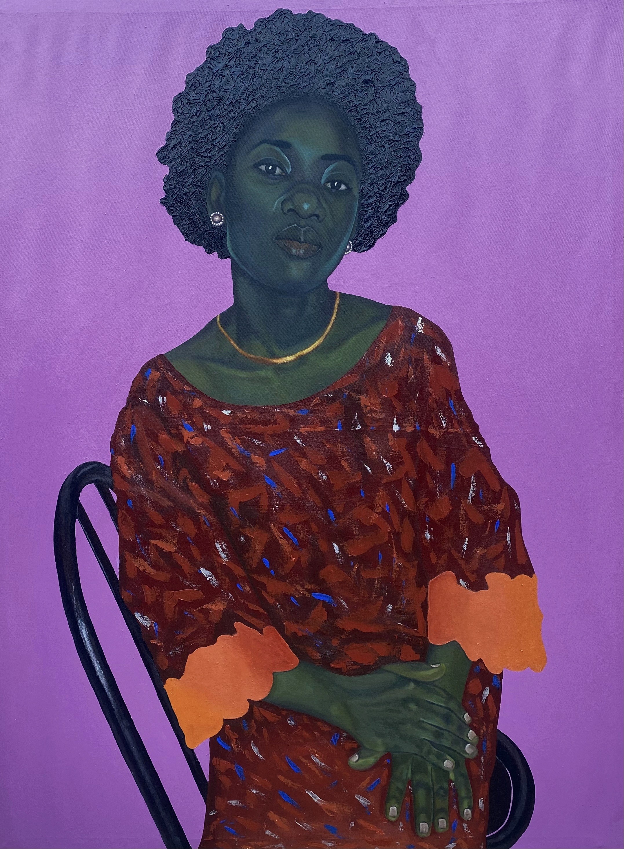Olajire Olalekan, True Self - 21st Century, Contemporary, Realist Portrait, Woman Sitting on Chair Olajire Olalekan, True Self - 21st Century, Contemporary, Realist Portrait, Woman Sitting on Chair
