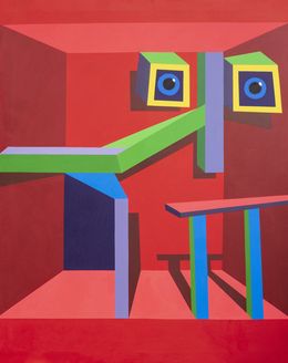 Painting, Red Room Synergy -21st Century, Contemporary, Geometric Abstract, Interior, Shape, Chinedu Chidebe