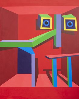 Pintura, Red Room Synergy -21st Century, Contemporary, Geometric Abstract, Interior, Shape, Chinedu Chidebe