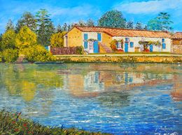Painting, Atmosphère bleue, Gyslaine Pachet-Micheneau