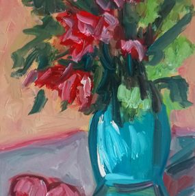 Gemälde, Summer red apples and red flowers, Natalya Mougenot