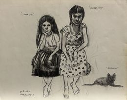 Dibujo, Two Girls, Joe Lasker