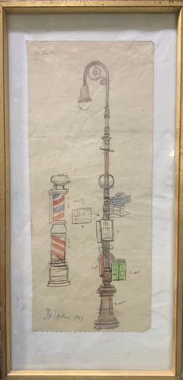 Dessin, Barbershop Pole and Streetlamp, Joe Lasker