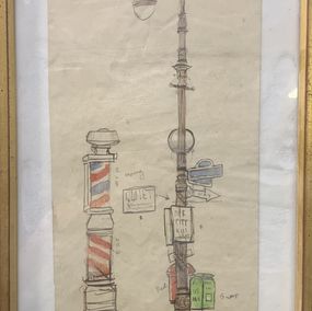 Dessin, Barbershop Pole and Streetlamp, Joe Lasker