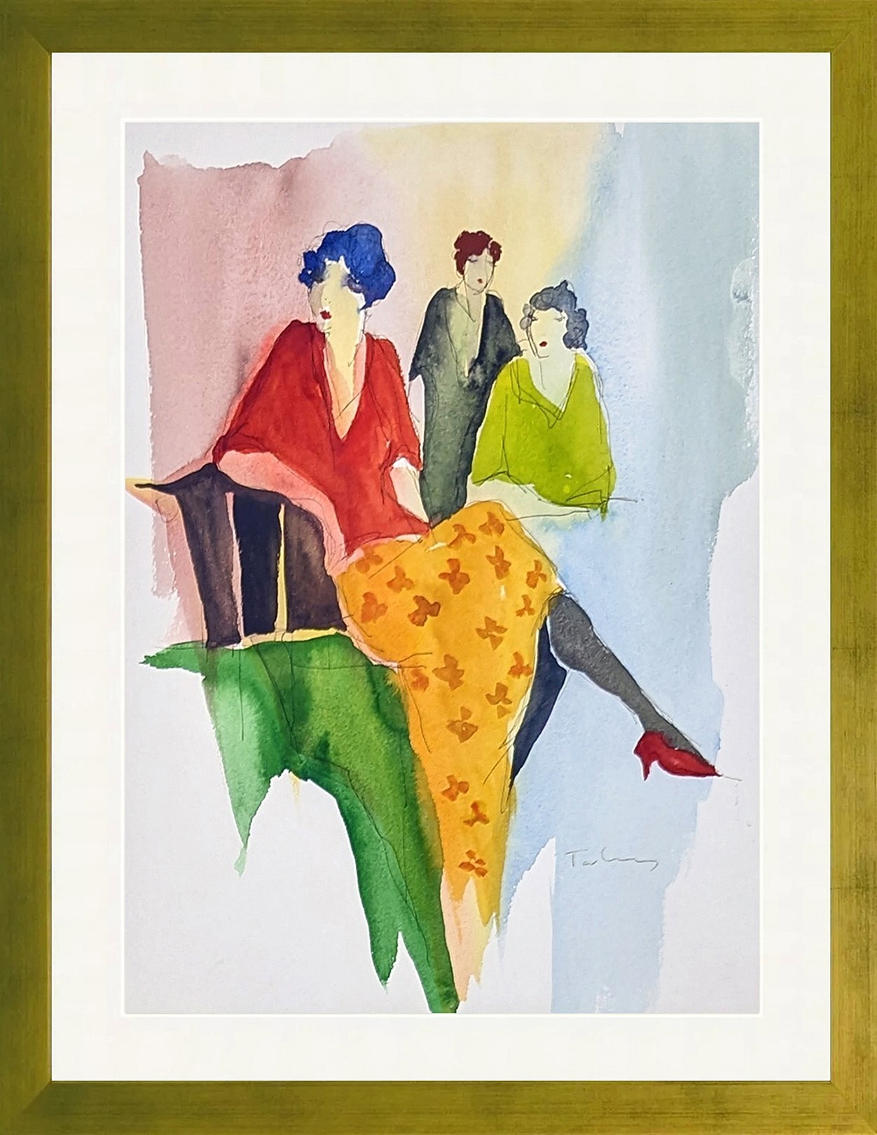 Itzchak Tarkay, Three Women (Watercolor) Itzchak Tarkay, Three Women (Watercolor)