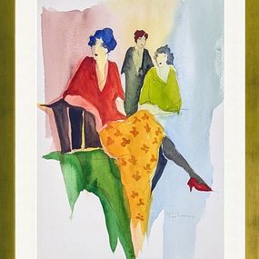 Gemälde, Three Women (Watercolor), Itzchak Tarkay