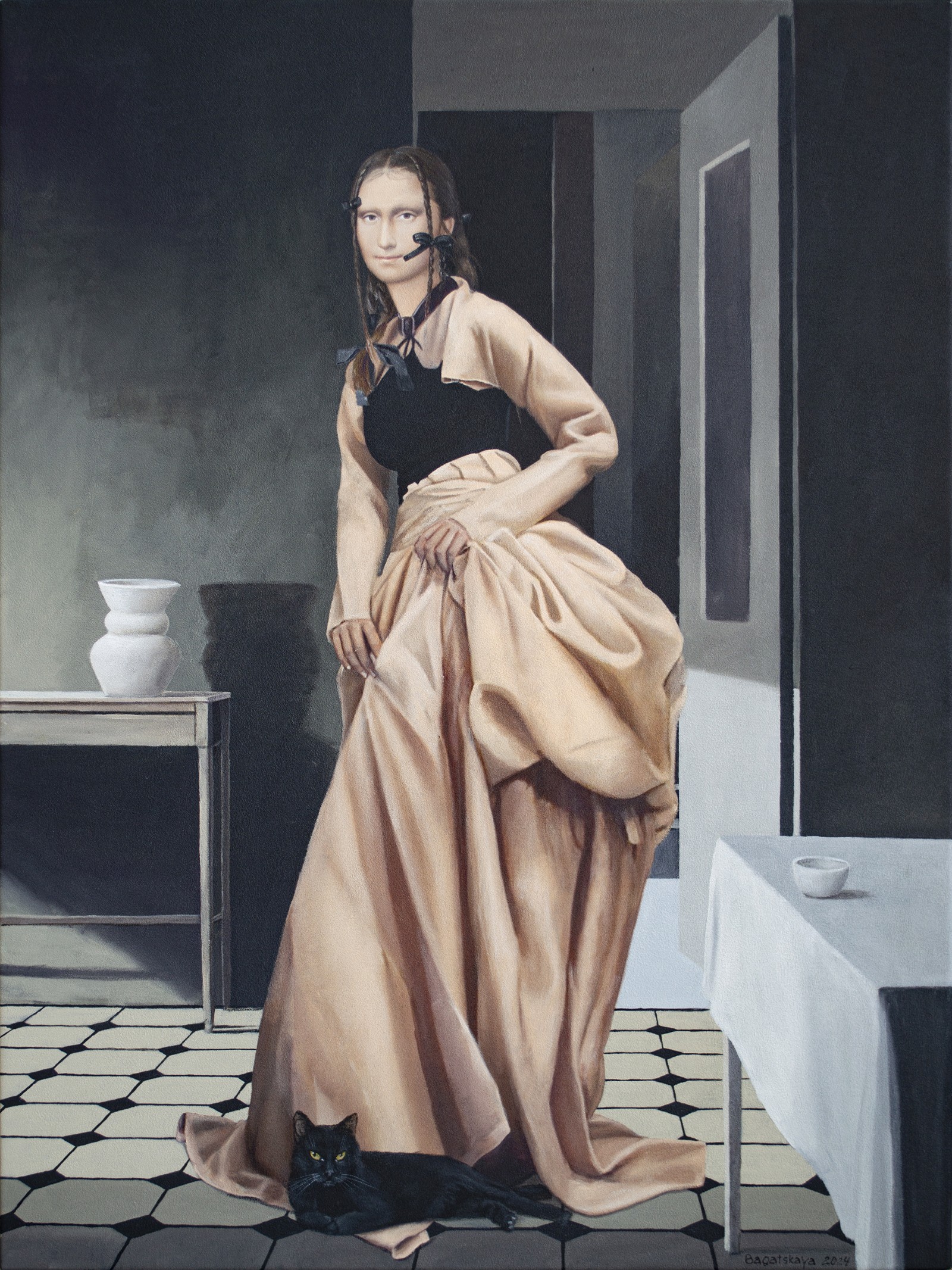 Nataliya Bagatskaya, Contemporary portrait - In the Kitchen with Cat Nataliya Bagatskaya, Contemporary portrait - In the Kitchen with Cat