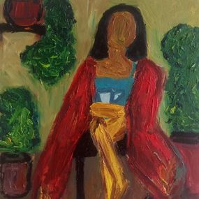 Painting, Woman with a red blanket, Natalya Mougenot