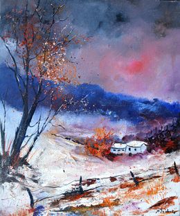 Painting, Pink light on snow, Pol Ledent