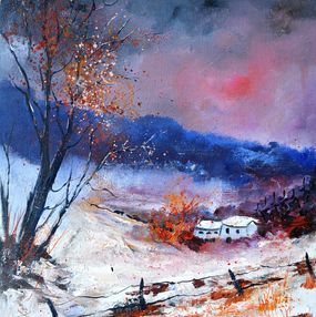 Painting, Pink light on snow, Pol Ledent