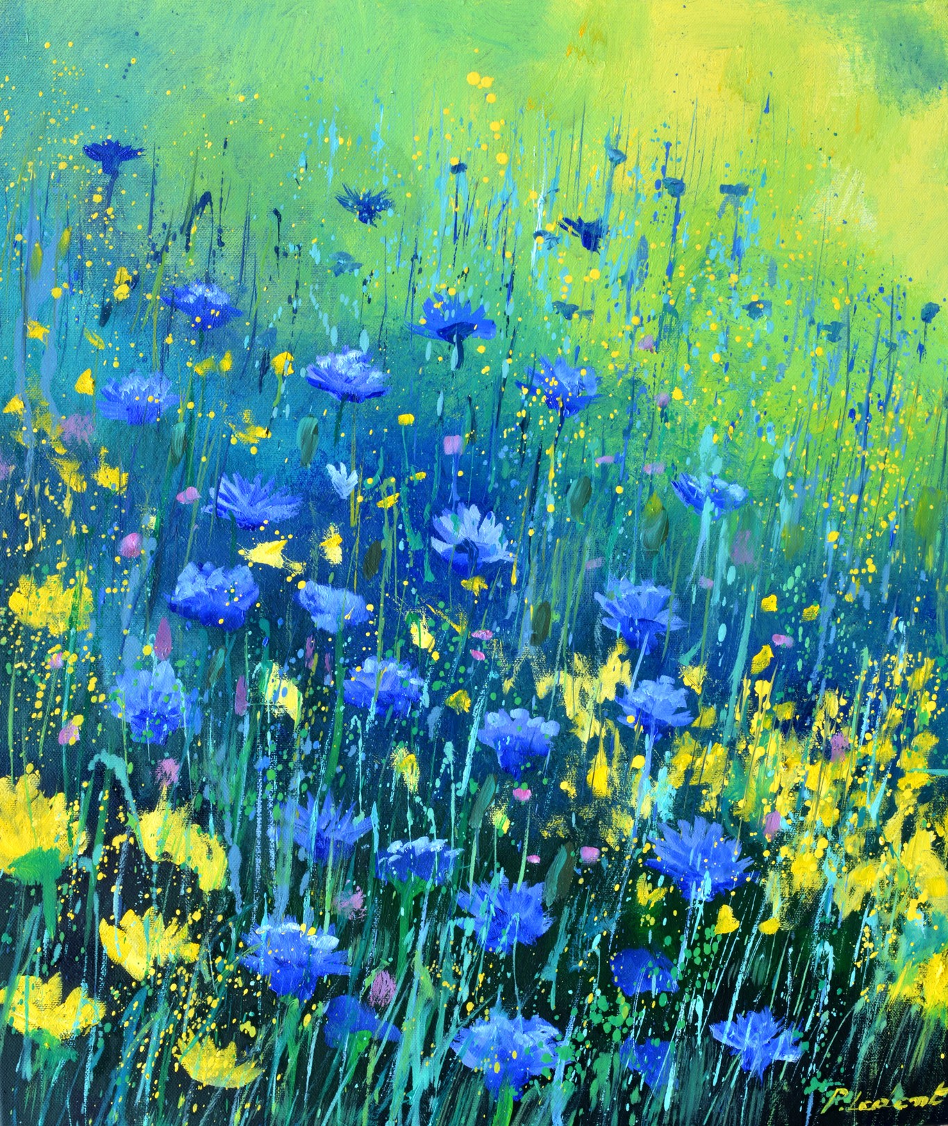 Pol Ledent, Blue and yellow field flowers Pol Ledent, Blue and yellow field flowers