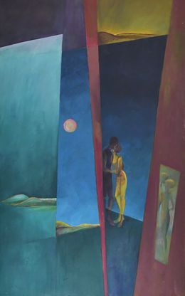 Painting, Baiser sous la lune, Graciela Castellano-Saavedra