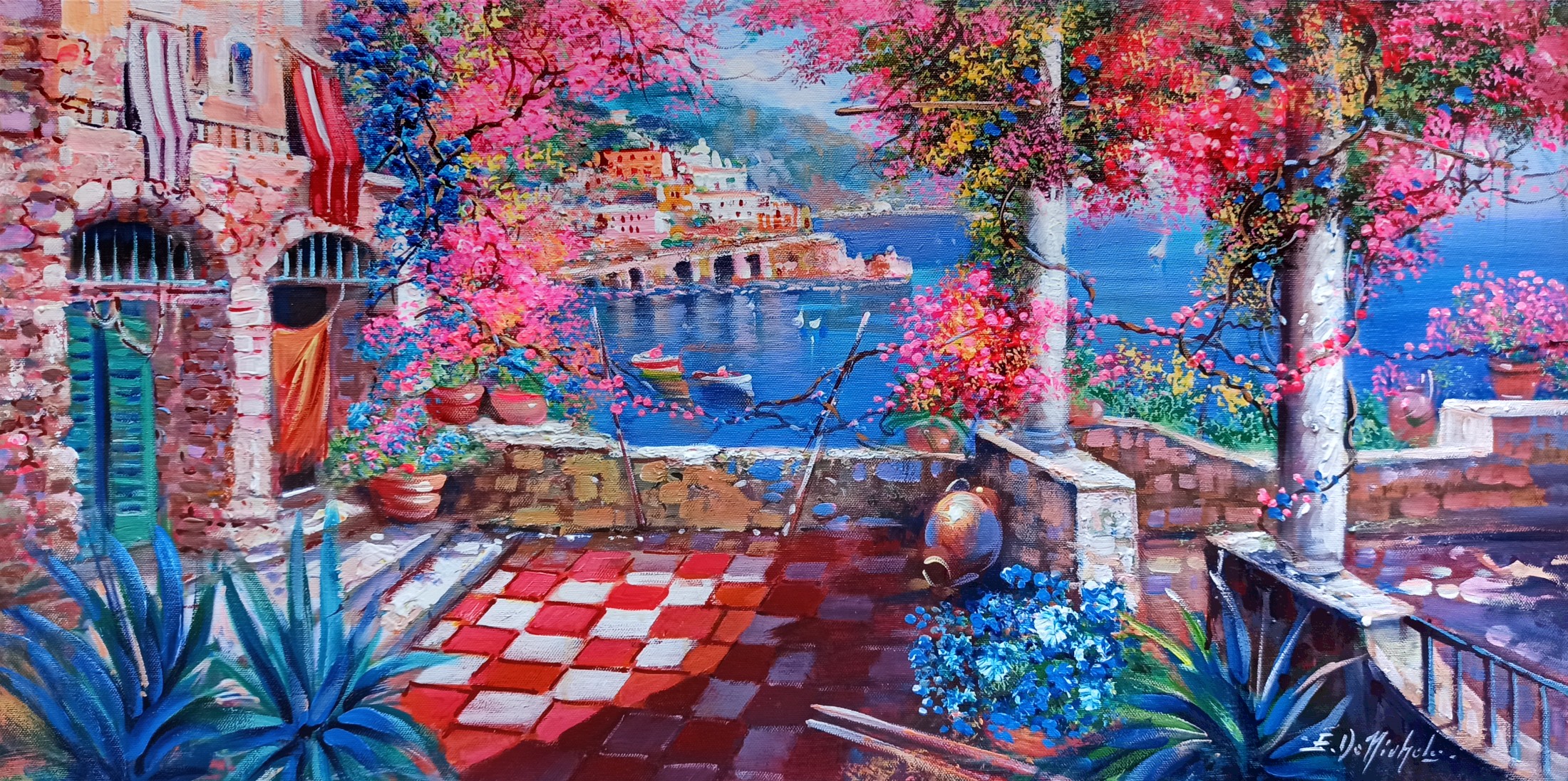 Ernesto De Michele, Flowering on the coast - Amalfi Italy painting Ernesto De Michele, Flowering on the coast - Amalfi Italy painting