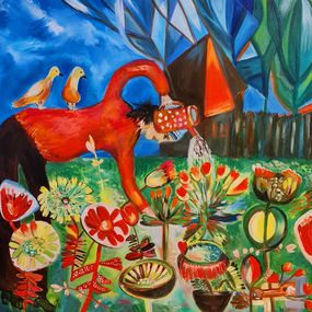 Peinture, My birds and the blooming garden, Lilya Volskaya