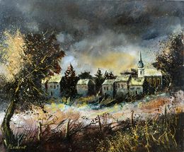 Peinture, Winterlight on my village, Pol Ledent