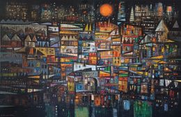 Painting, Night City, Aram Sevoyan