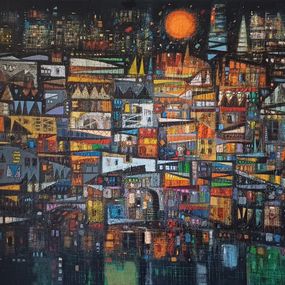 Painting, Night City, Aram Sevoyan