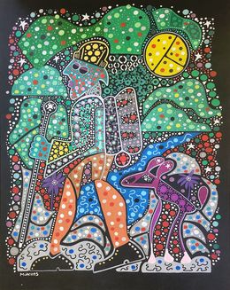Painting, Hiker with dog named Totie, Mike Jacobs