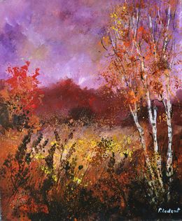 Painting, Aspen trees in autumn, Pol Ledent