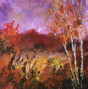 Painting, Aspen trees in autumn, Pol Ledent