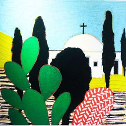 Painting, Greek chapel landscape Paros, Gordon Hopkins