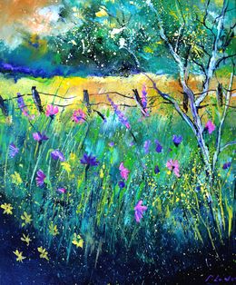 Painting, Wild pink flowers, Pol Ledent