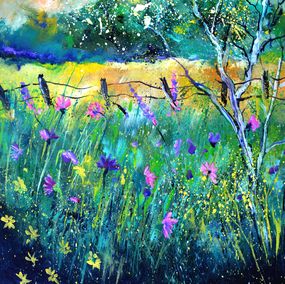 Painting, Wild pink flowers, Pol Ledent