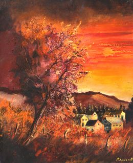 Painting, Sunset on my village, Pol Ledent