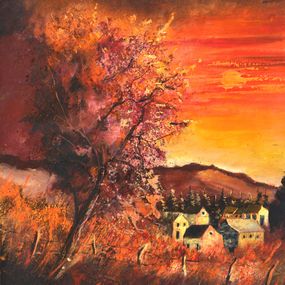 Painting, Sunset on my village, Pol Ledent