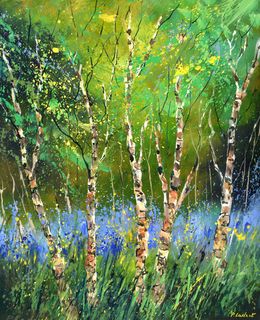 Painting, Aspen trees in spring, Pol Ledent