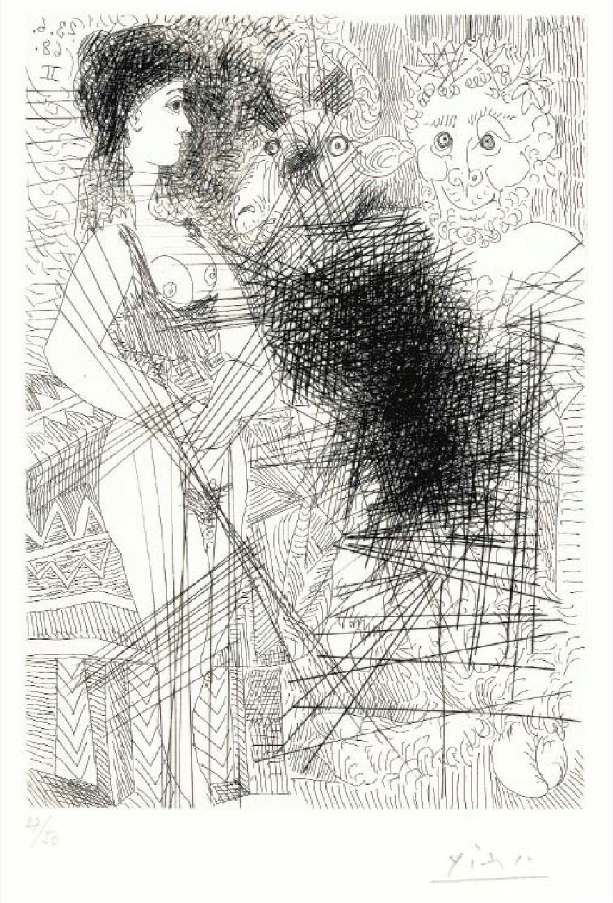 Pablo Picasso, Jeune femme en liquette, faune et tête de bouc Pablo Picasso, Jeune femme en liquette, faune et tête de bouc