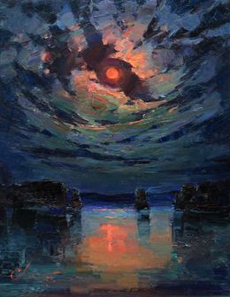 Painting, Red moon, Serhii Cherniakovskyi