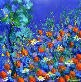 Peinture, Red poppies and daisies, Pol Ledent