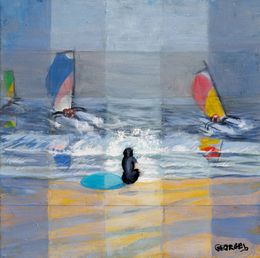 Peinture, Méditation marine - Scène de vie en bord de mer, Josette Georgel