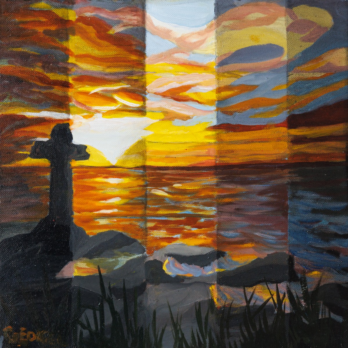 Josette Georgel, Fuite solaire à Mazou 29840 - Coucher de soleil figuratif Josette Georgel, Fuite solaire à Mazou 29840 - Coucher de soleil figuratif