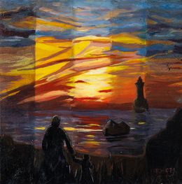 Peinture, Dernière lumière du Four 29840 - Coucher de soleil figuratif, Josette Georgel