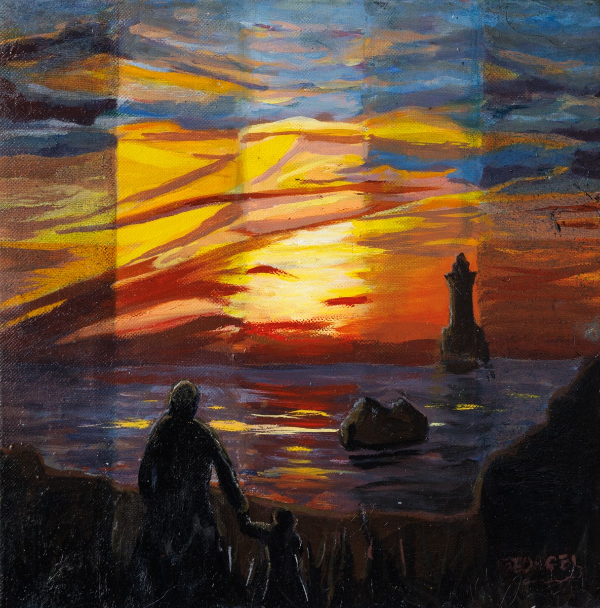 Josette Georgel, Dernière lumière du Four 29840 - Coucher de soleil figuratif Josette Georgel, Dernière lumière du Four 29840 - Coucher de soleil figuratif