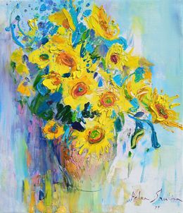 Gemälde, Sunflowers on white, Helen Shukina