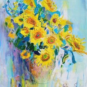 Gemälde, Sunflowers on white, Helen Shukina