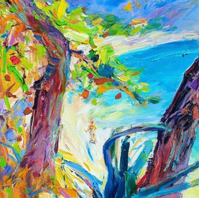 Painting, Sunny Beach, pine trees and agaves, Helen Shukina