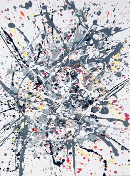 Pintura, From the series „The A Lightness“ 3 - minimalism monochrome gray, silber, white, black minimalism abstraction, expressionism dropping inspired by Jackson Pollock, Nataliia Krykun