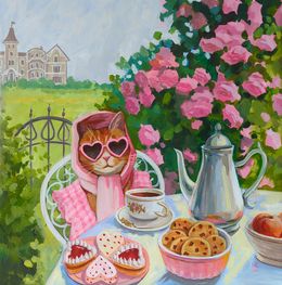 Painting, Purrfect Pause, Vacation on the Happy Island serie, Olha Vlasova