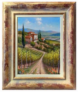 Peinture, The hill of vineyard - Tuscany landscape & frame, Raimondo Pacini