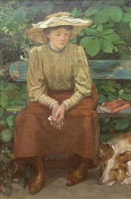 Peinture, Femme au chien, Raoul Du Gardier