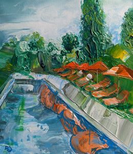 Painting, At Pool, Lika Kakhidze