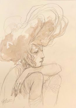 Dibujo, Femme pensive, Valérie Hadida