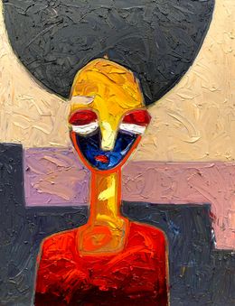 Gemälde, Red - 21st Century, Contemporary, Figurative Impasto, Impressionist, Africa Woman, Abiodun Nafiu Azeez