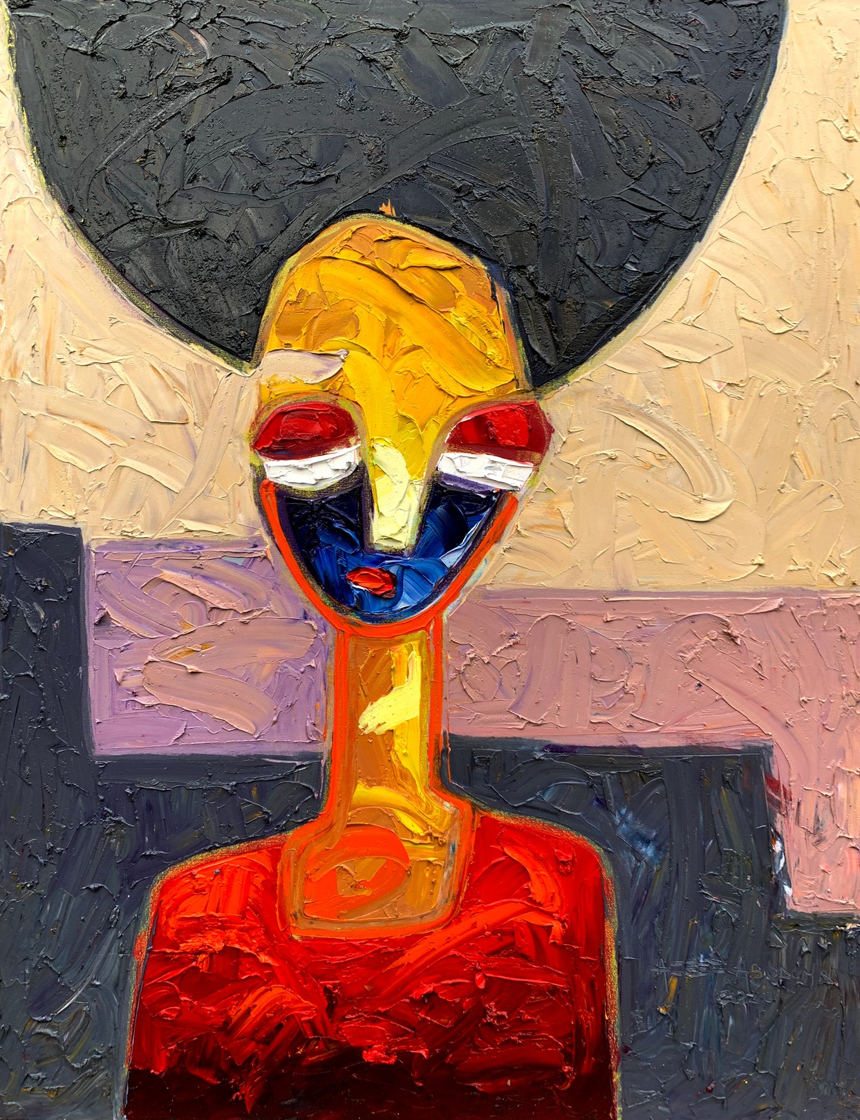 Abiodun Nafiu Azeez, Red - 21st Century, Contemporary, Figurative Impasto, Impressionist, Africa Woman Abiodun Nafiu Azeez, Red - 21st Century, Contemporary, Figurative Impasto, Impressionist, Africa Woman